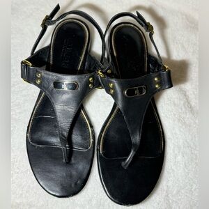 Lauren Ralph Lauren Patsi T-Strap Flat Black & Gold Sandals